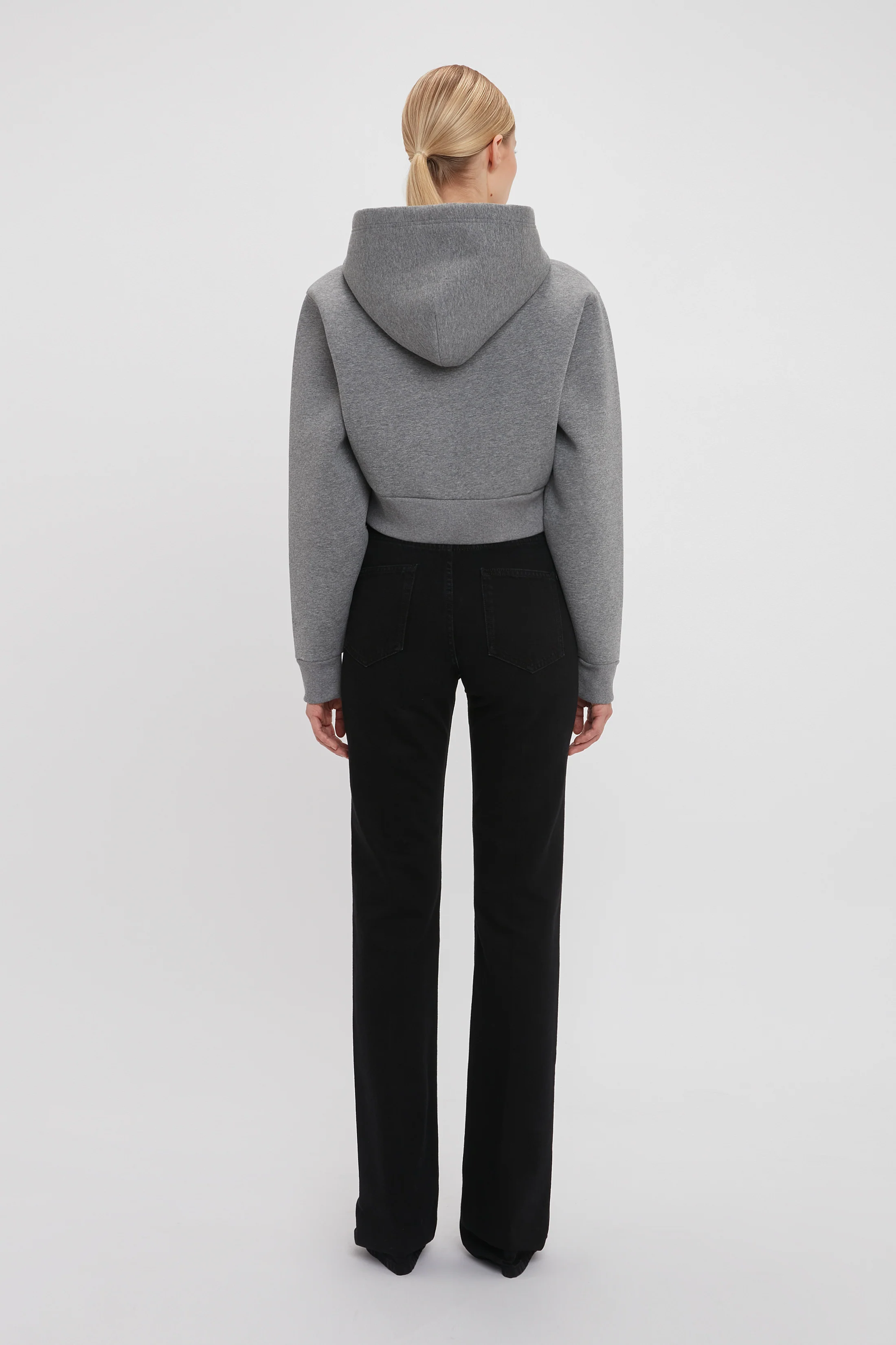 Cropped Structured Hoodie In Grey Marl - Image 3