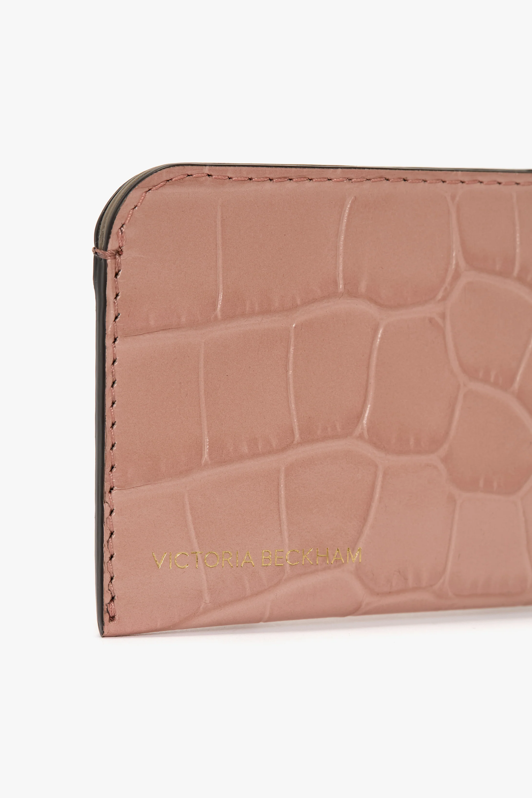 Envelope Card Holder In Blush Pink Croc Embossed Leather - Image 4