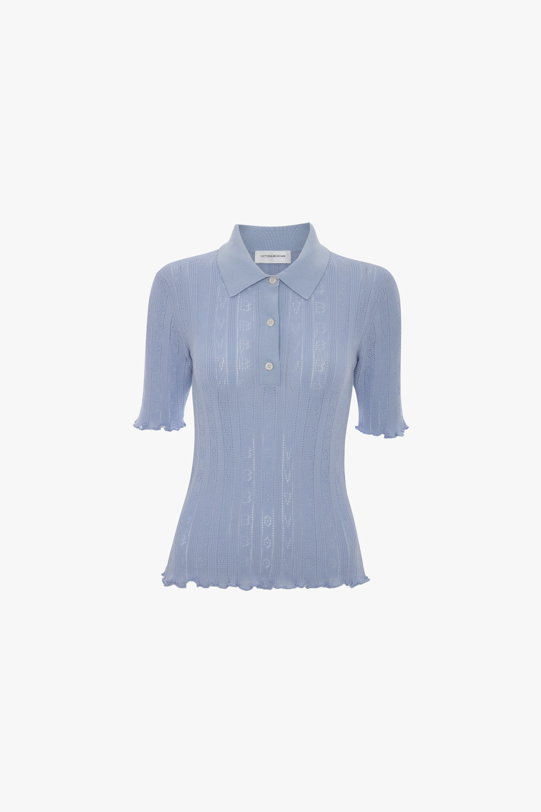 Frill Polo Top In Cloud Blue - Image 5