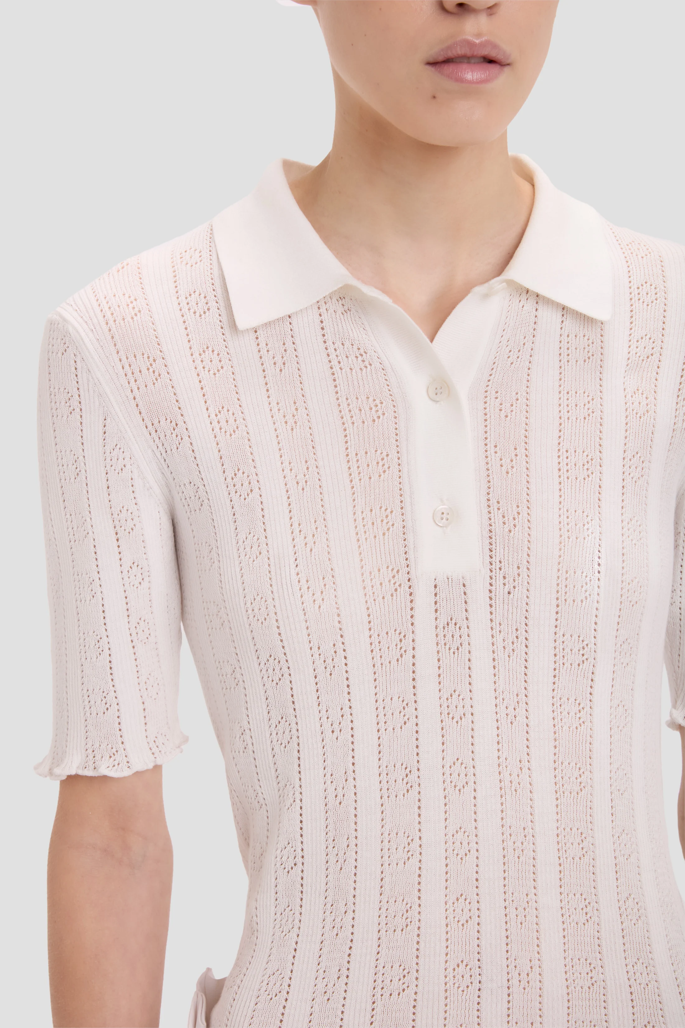Frill Polo Top In White - Image 3