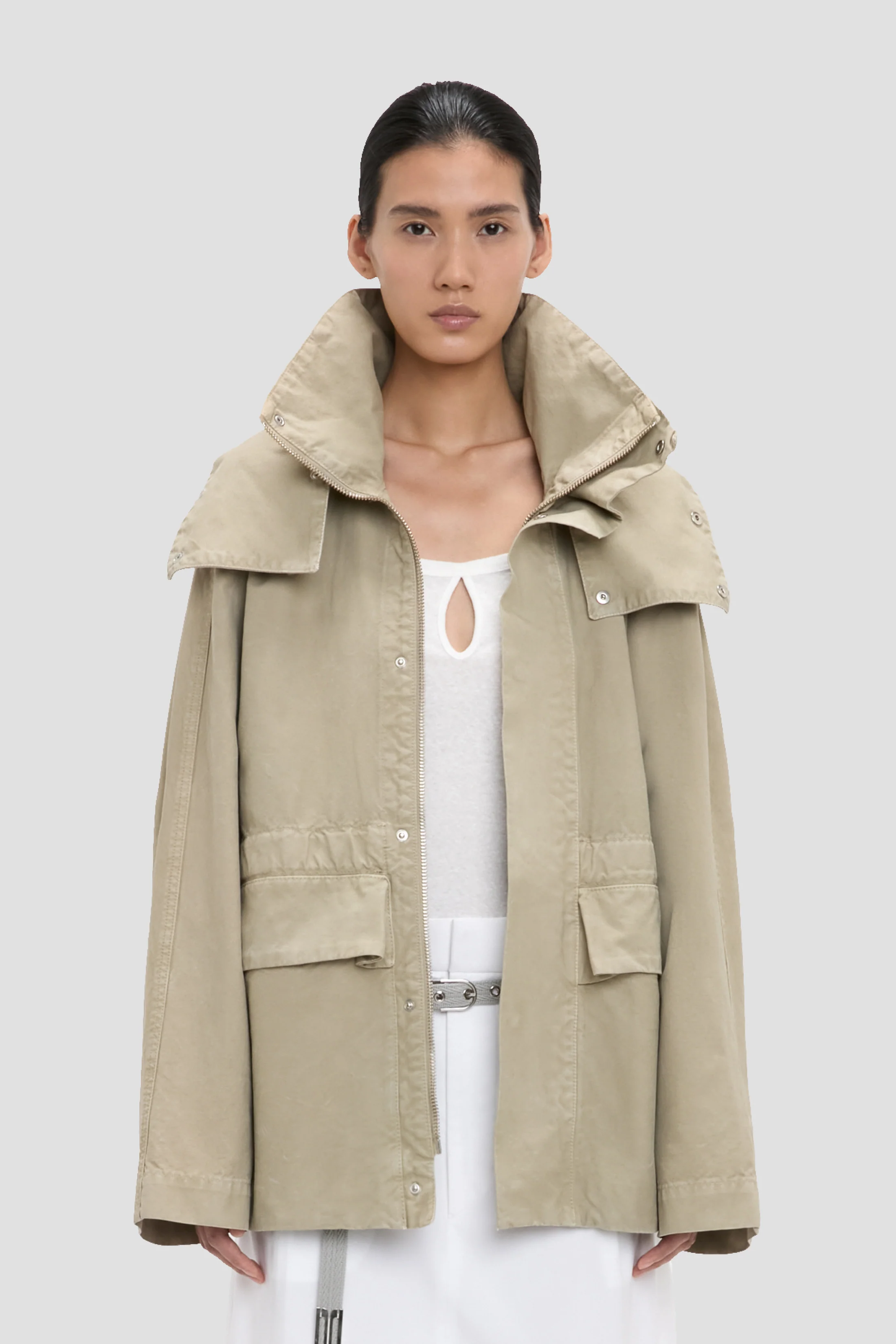 Hooded Utlity Jacket In Stone Grey