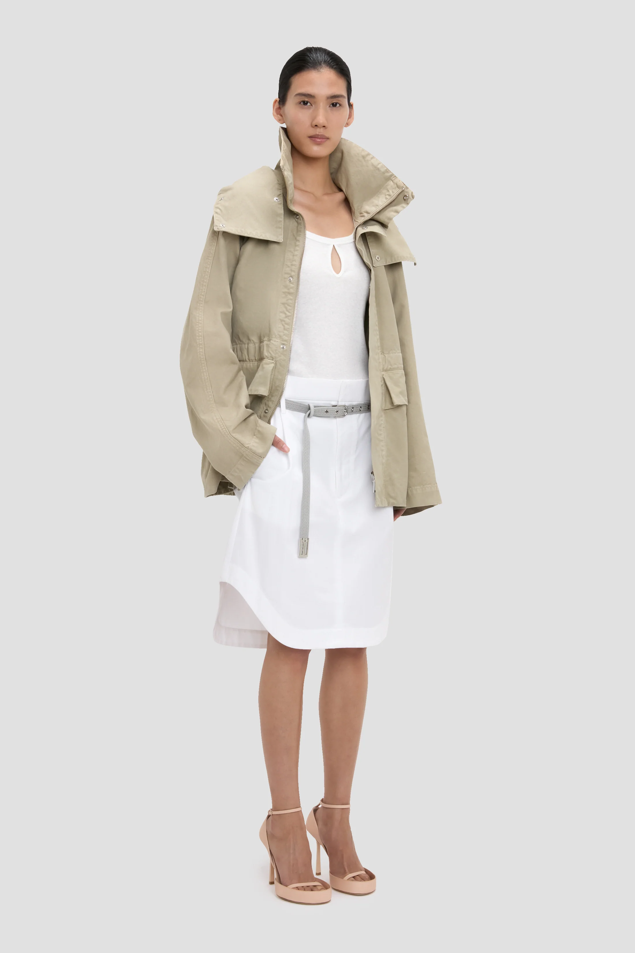 Hooded Utlity Jacket In Stone Grey - Image 2