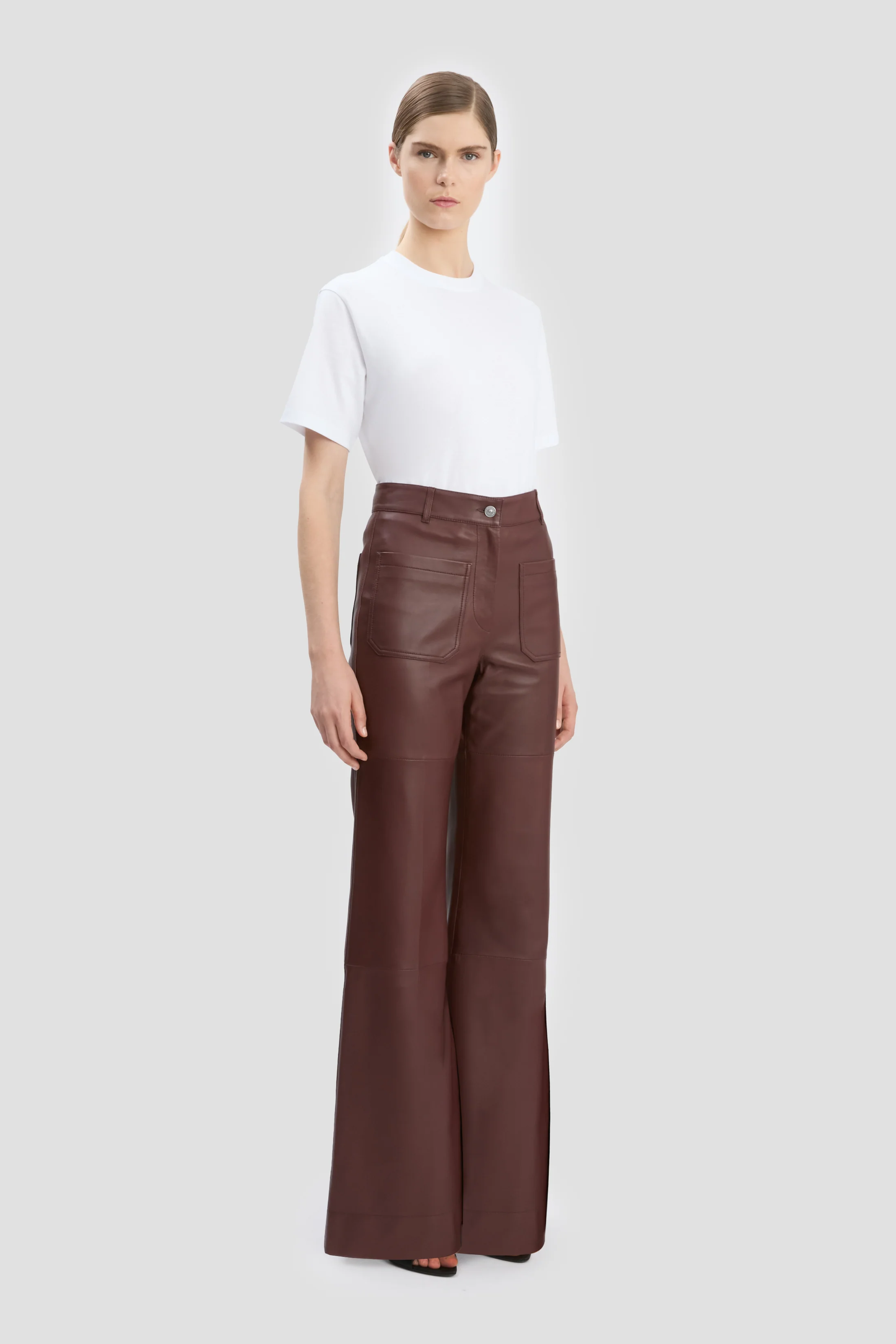 Leather Alina Trouser In Burgundy - Image 3