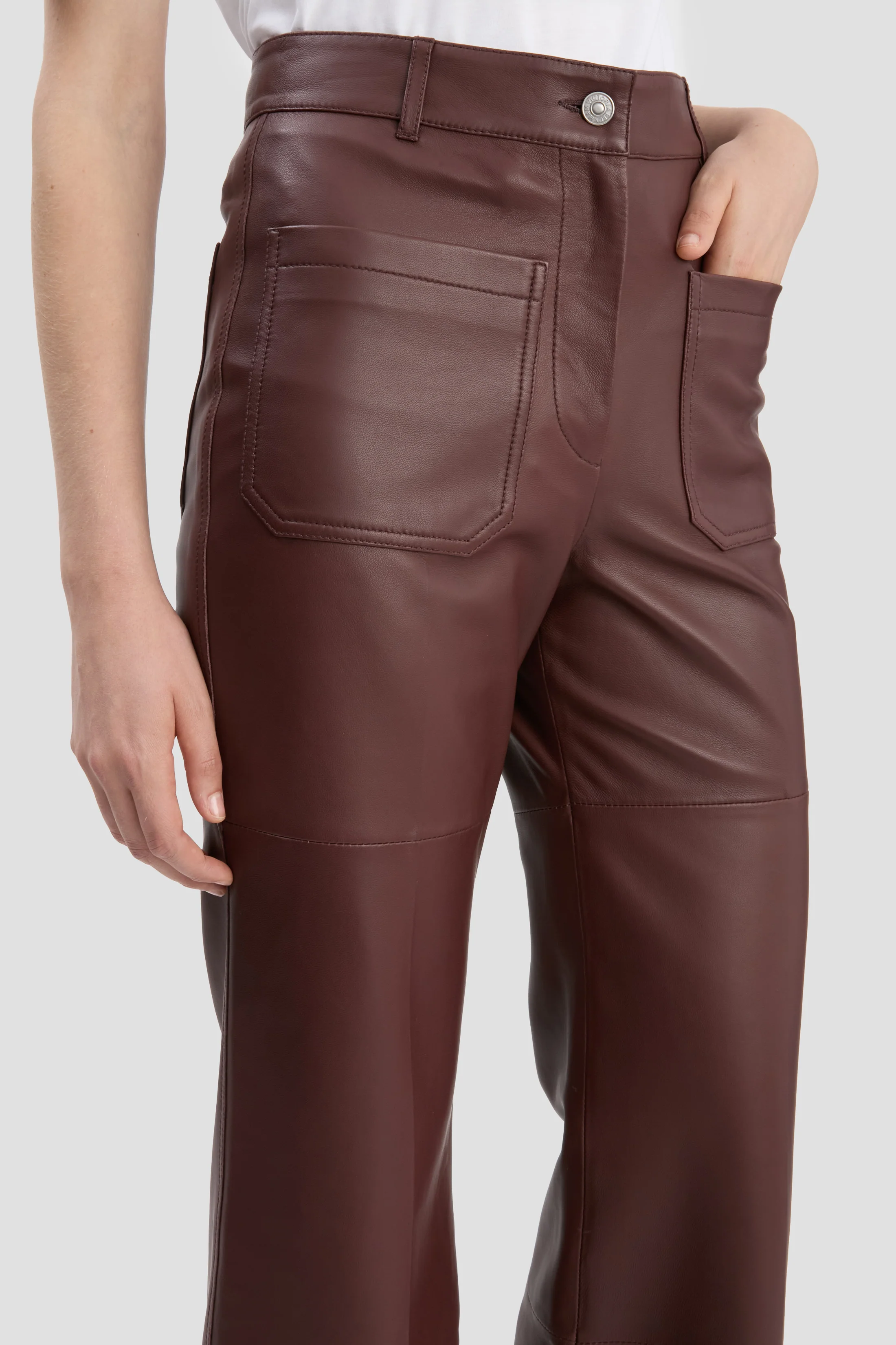 Leather Alina Trouser In Burgundy - Image 4