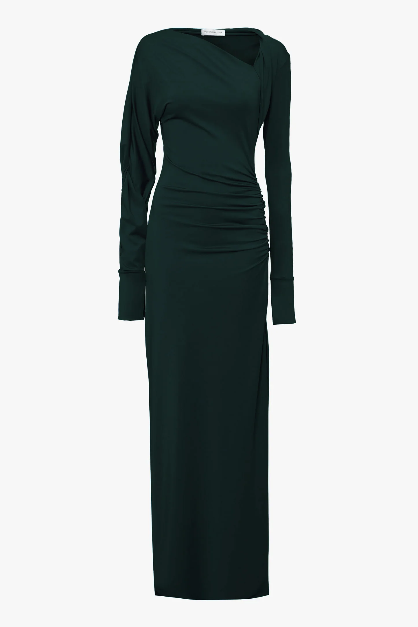 Long Sleeve Slash-Neck Jersey Floor-Length Gown In Seaweed - Image 5