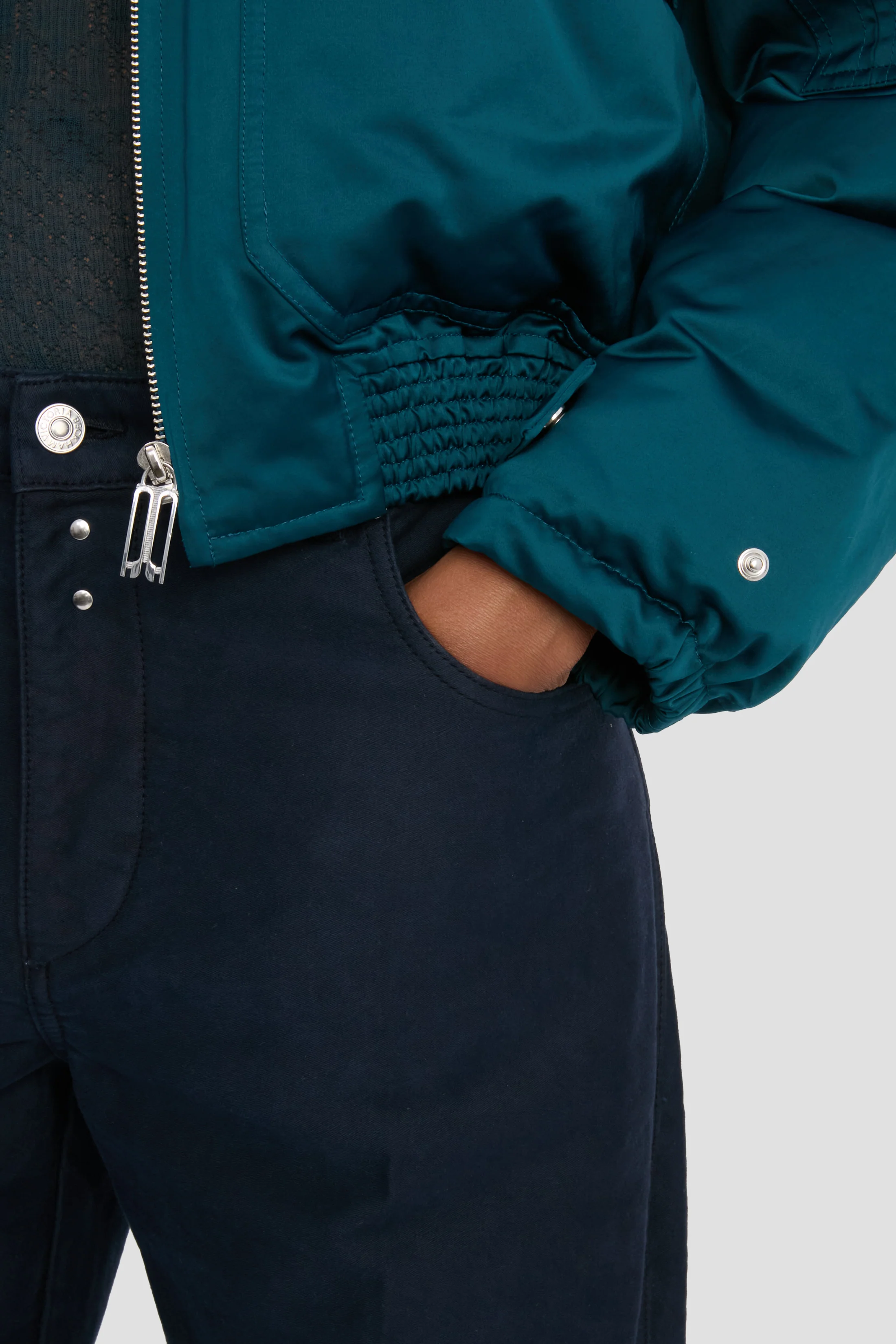 Padded Bomber Jacket In Dark Teal - Image 5