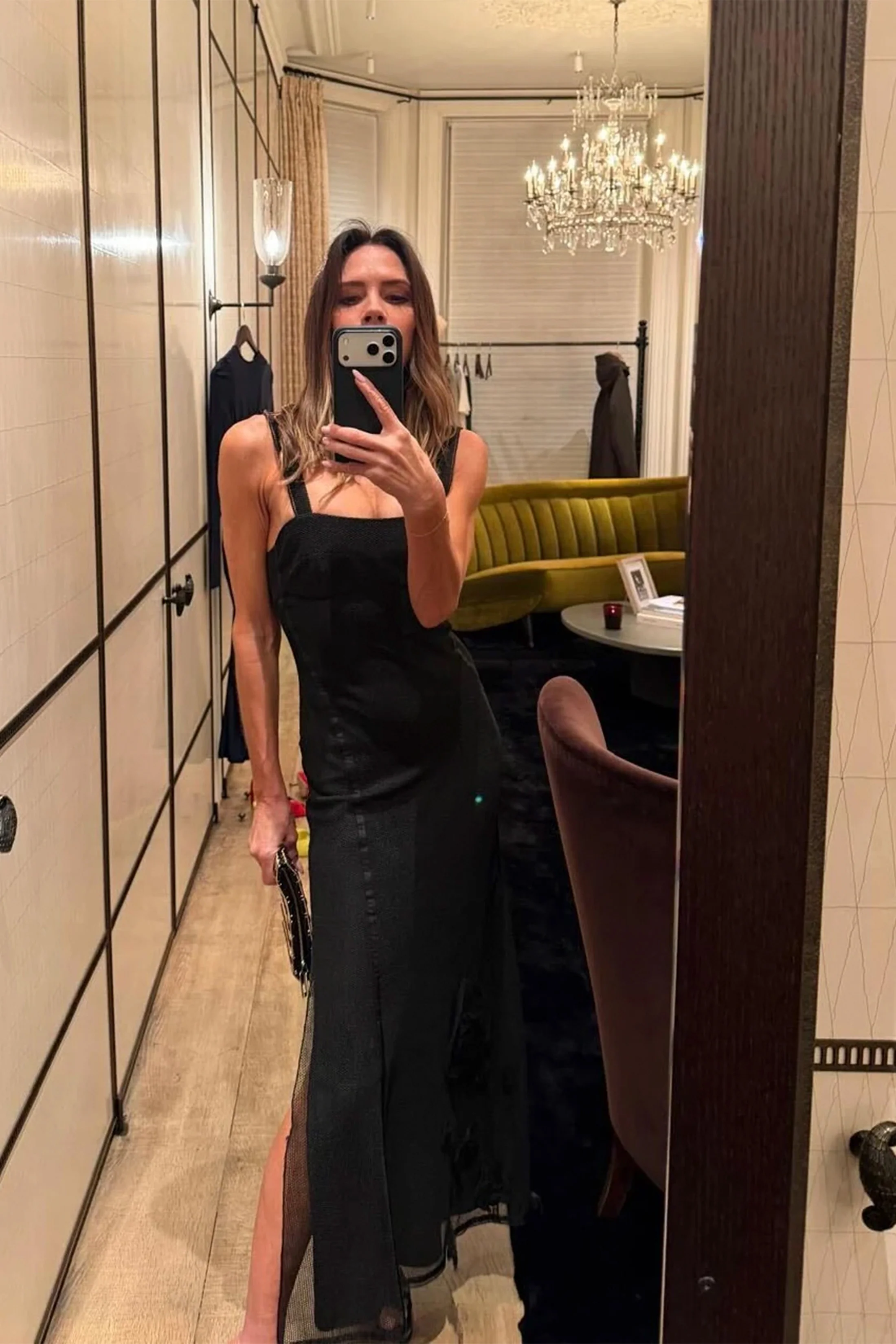 Panelled Cami Dress In Black - Image 2