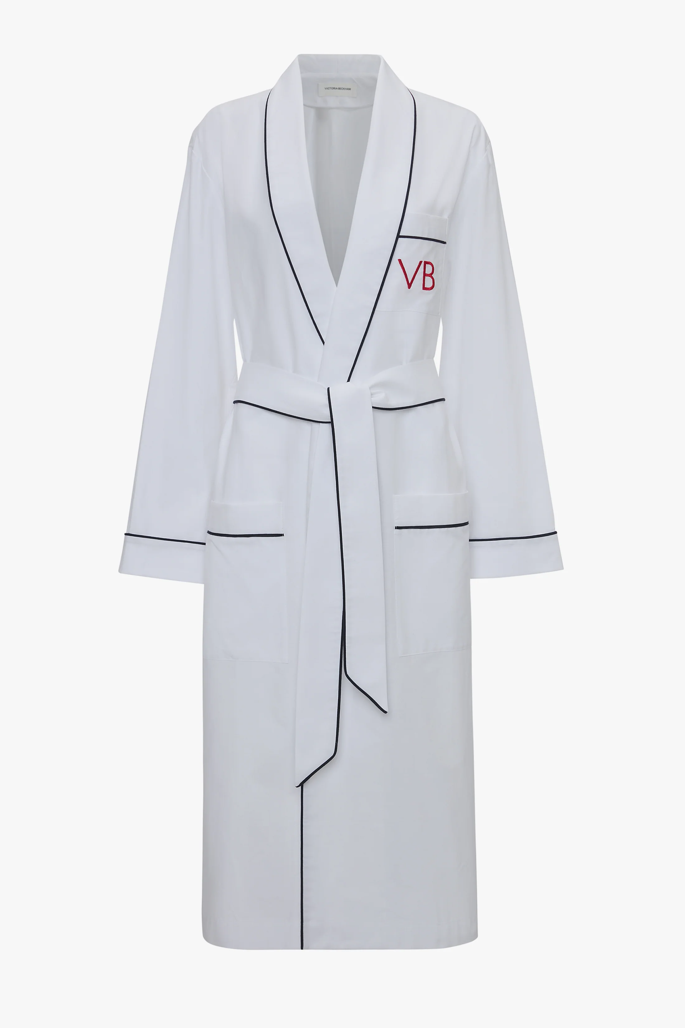 Piping Detail Pyjama Robe In White - Image 4