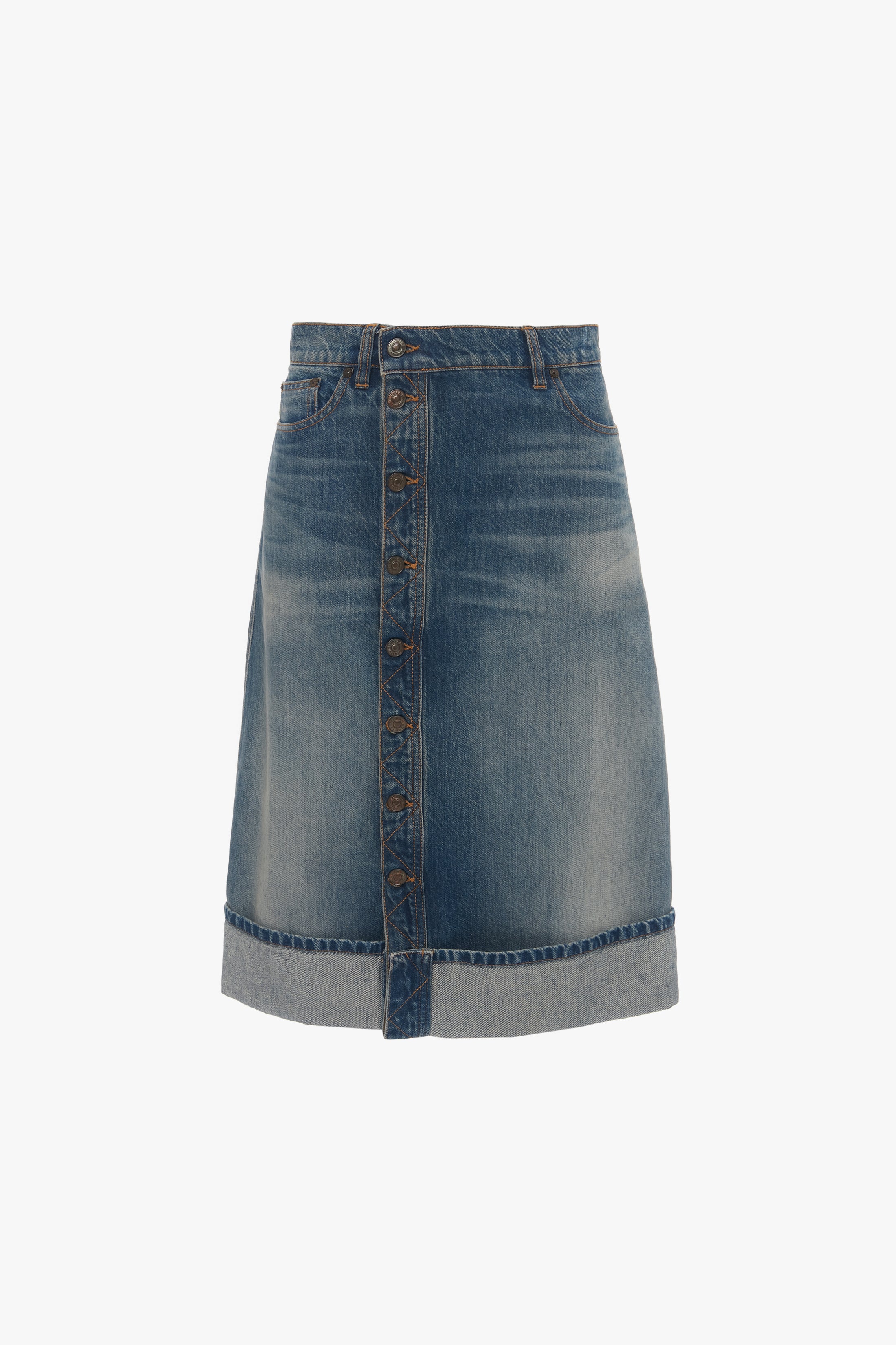 Placket Detail Denim Skirt In Heavy Vintage Indigo Wash - Image 7