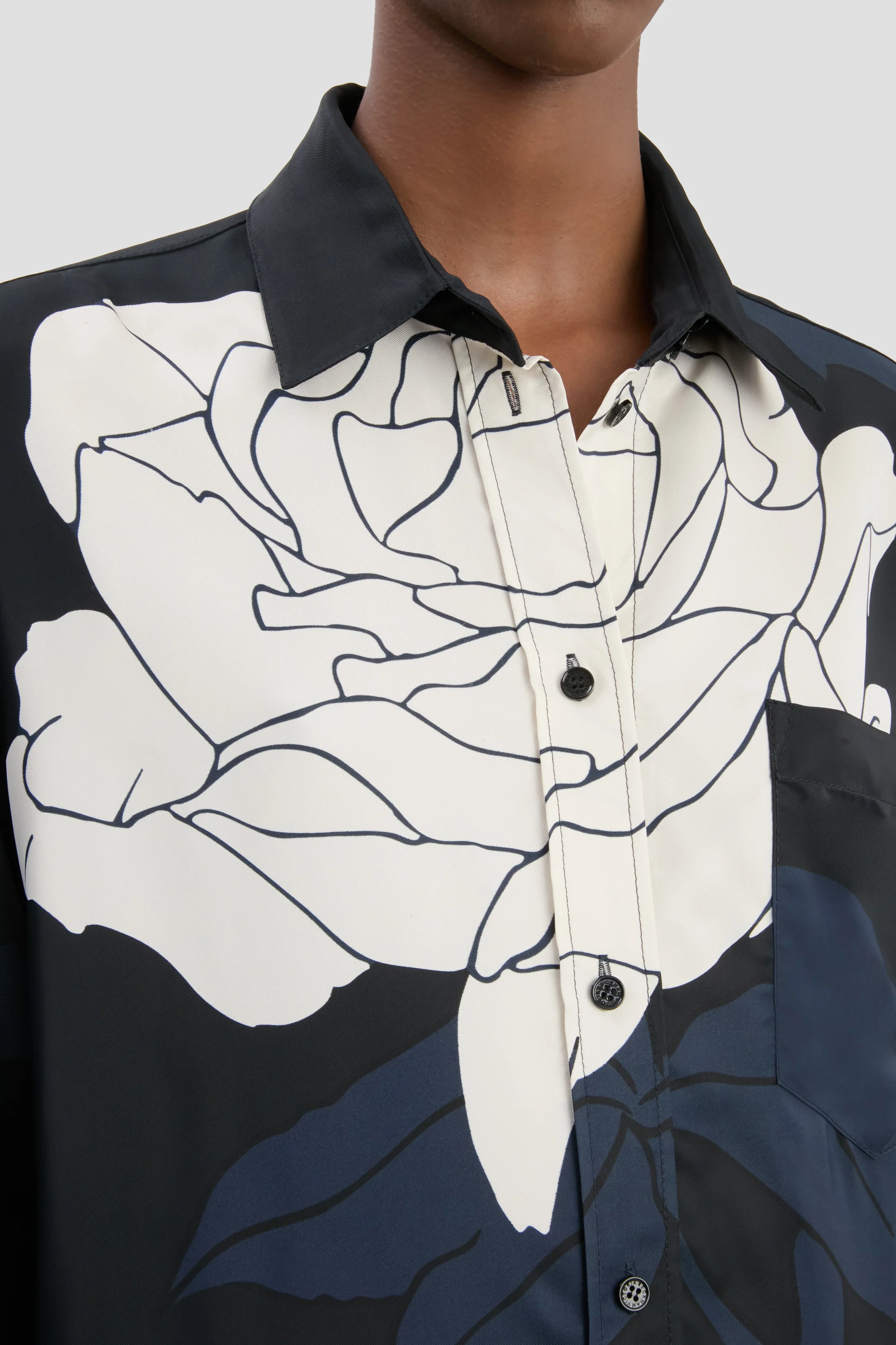 Pyjama Shirt In Dark Navy Floral Print - Image 3