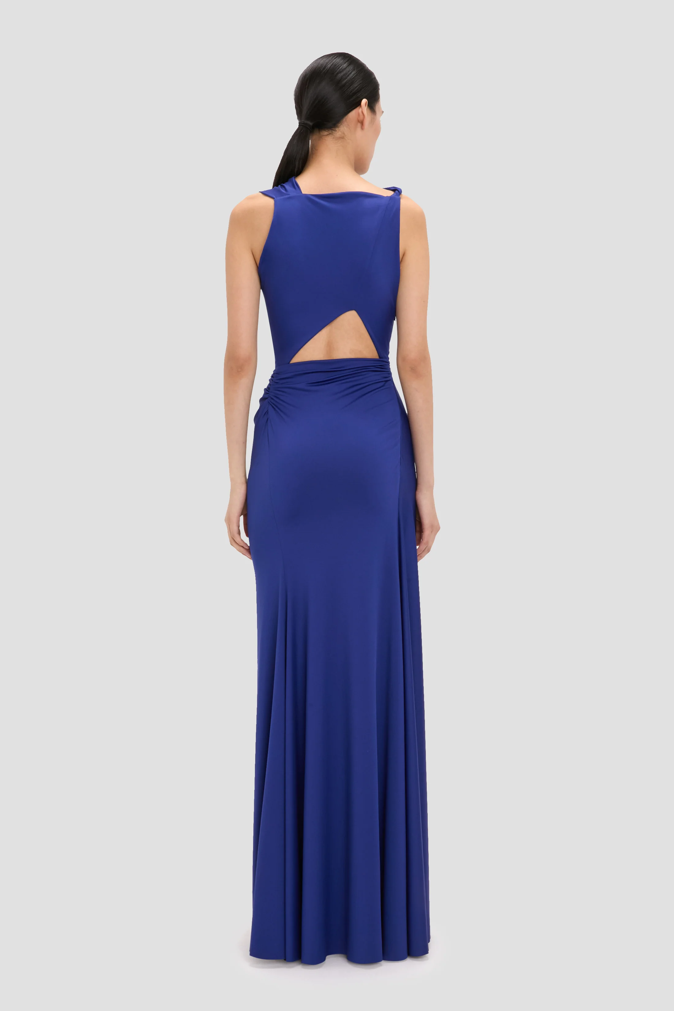 Sleeveless Draped Gown In Bright Indigo - Image 3