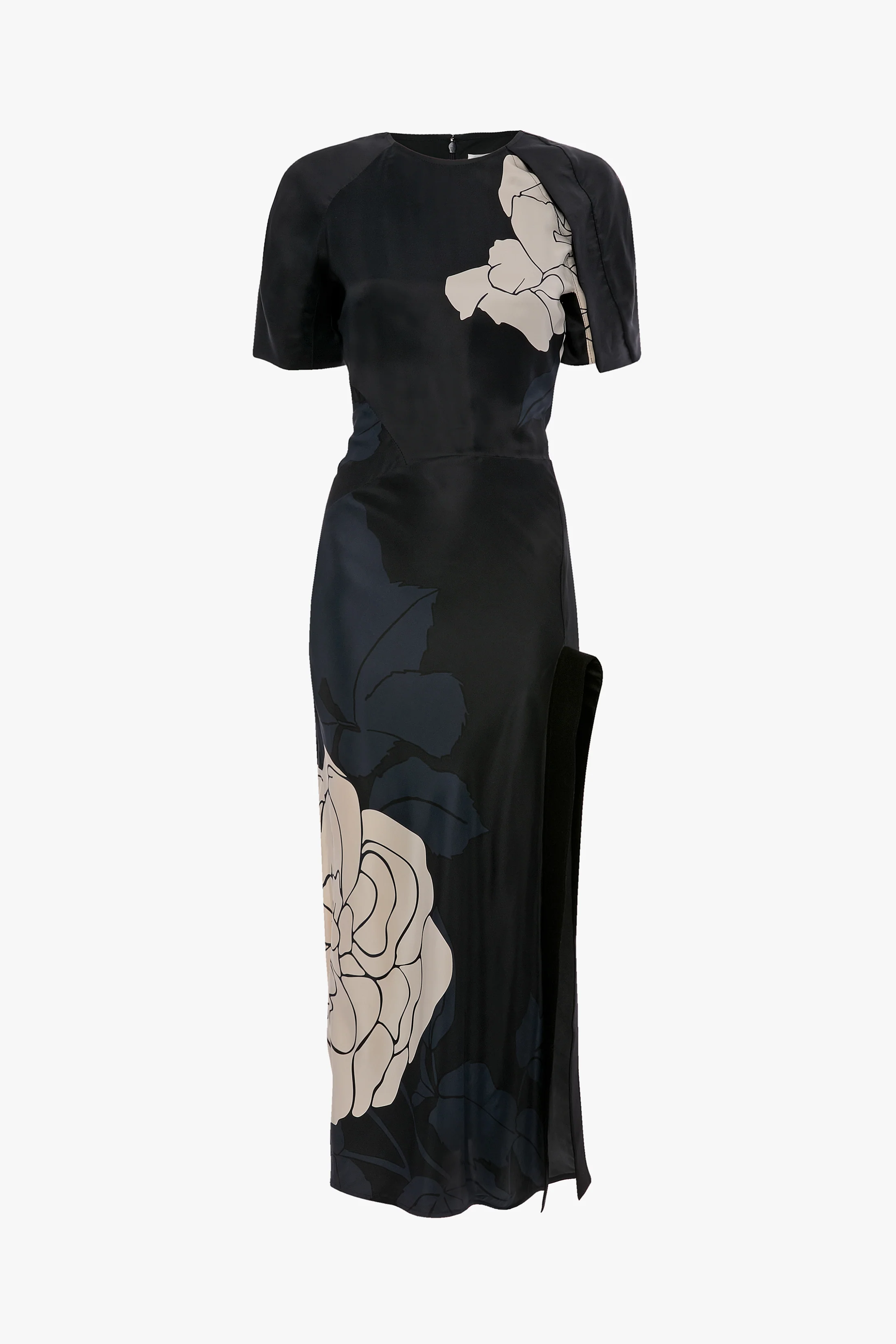 Split Hem Midi Dress In Dark Navy Floral Print - Image 5