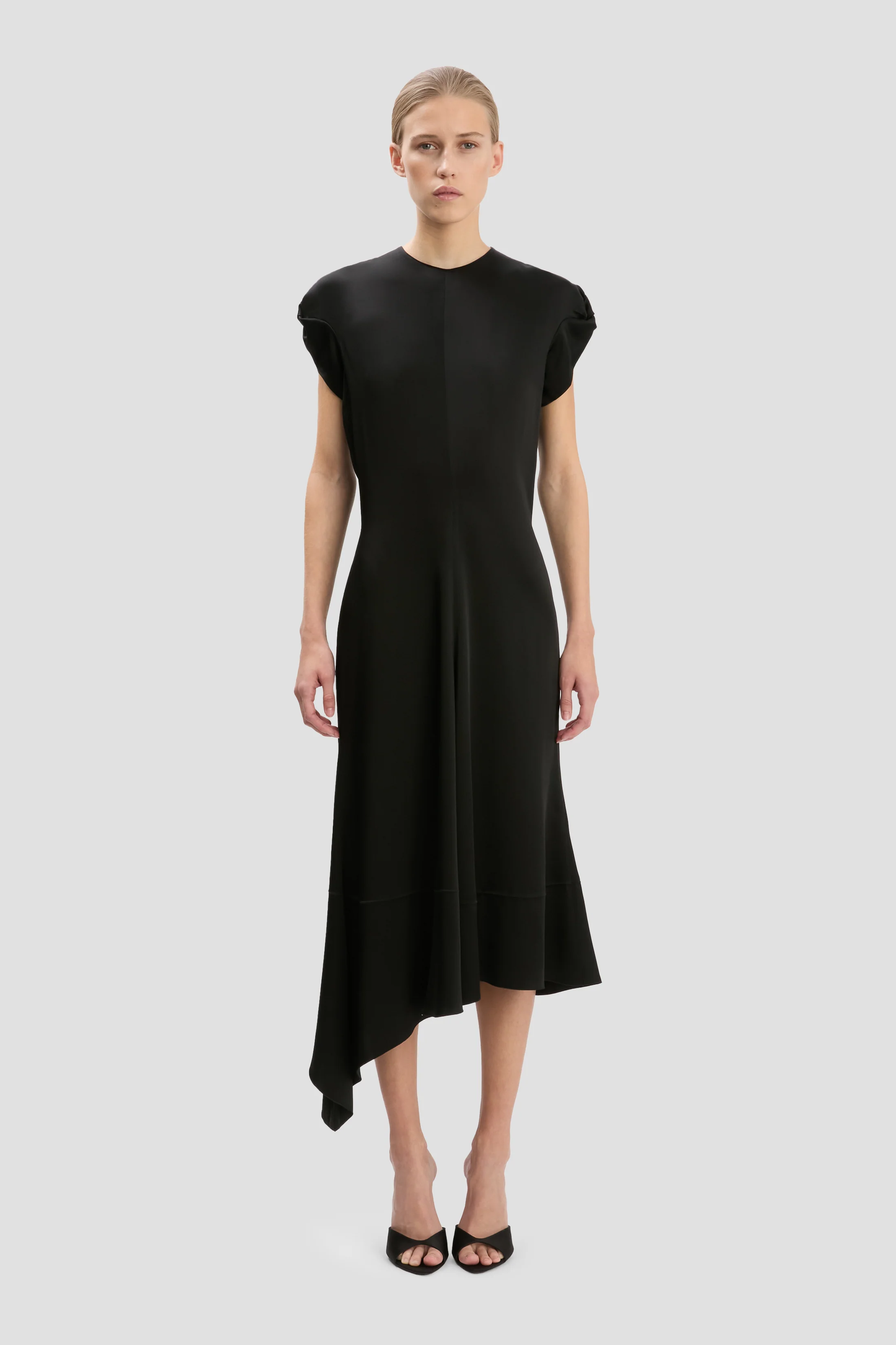 Twist Shoulder Dress In Black