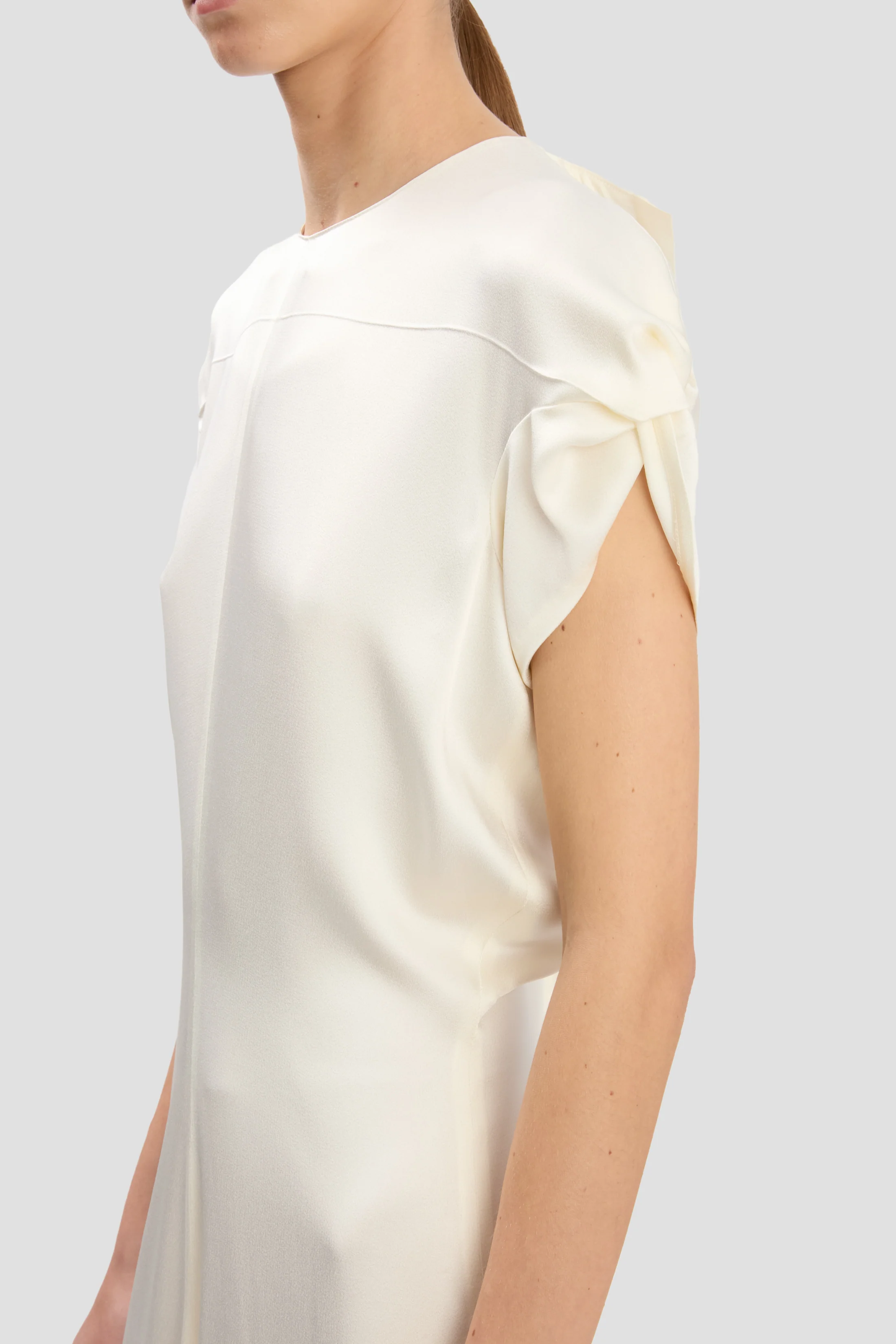 Twist Shoulder Dress In Ivory - Image 3